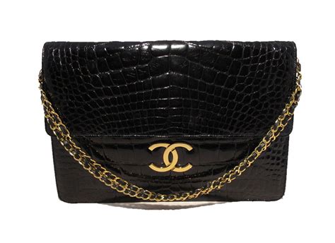 Chanel Black Alligator Oversized Clutch With Chain